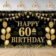 thumbnail image 1 of Pancarta de feliz cumpleaños número 60, decoración para fiesta, saludos a 60 años, fiesta de cumpleaños, telón de fondo negro dorado para 60 (71 x 45 pulgadas), 1 of 5
