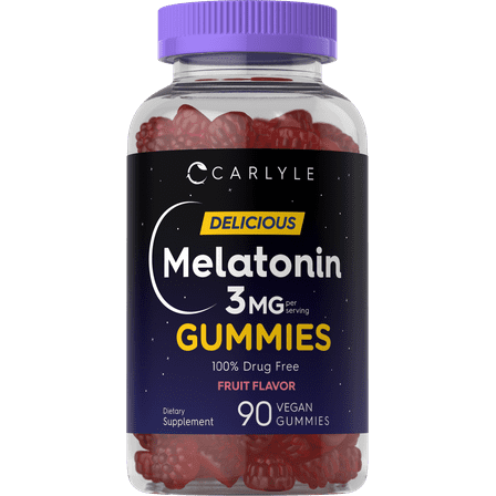 Melatonin Gummies 3mg | 90 Count for Men and Women | Fruit Flavor Gummy Supplement | by Carlyle