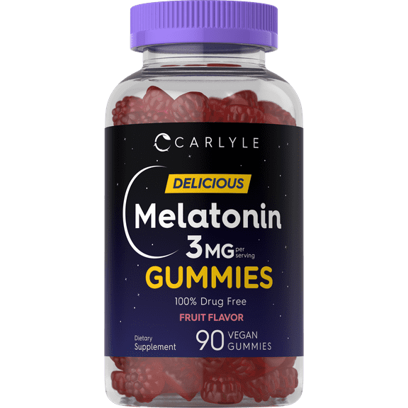 Melatonin Gummies 3mg | 90 Count for Men and Women | Fruit Flavor Gummy Supplement | by Carlyle
