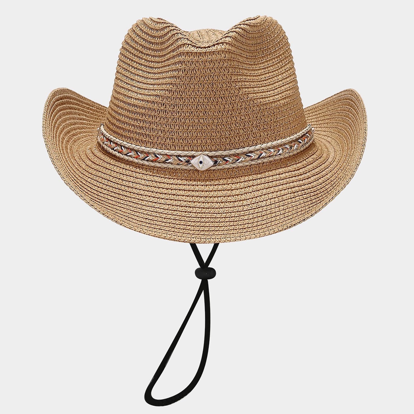 Unisex Straw Cowboy Hat Woven Braided Band With Chin Strap  display picture 1