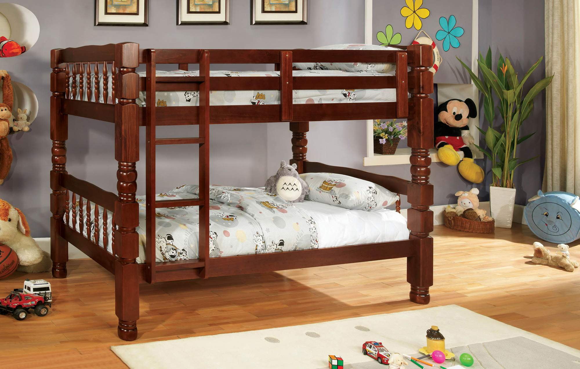 Furniture of America Ricky Wood Bunk Bed, Twin/Twin, Cherry Walmart