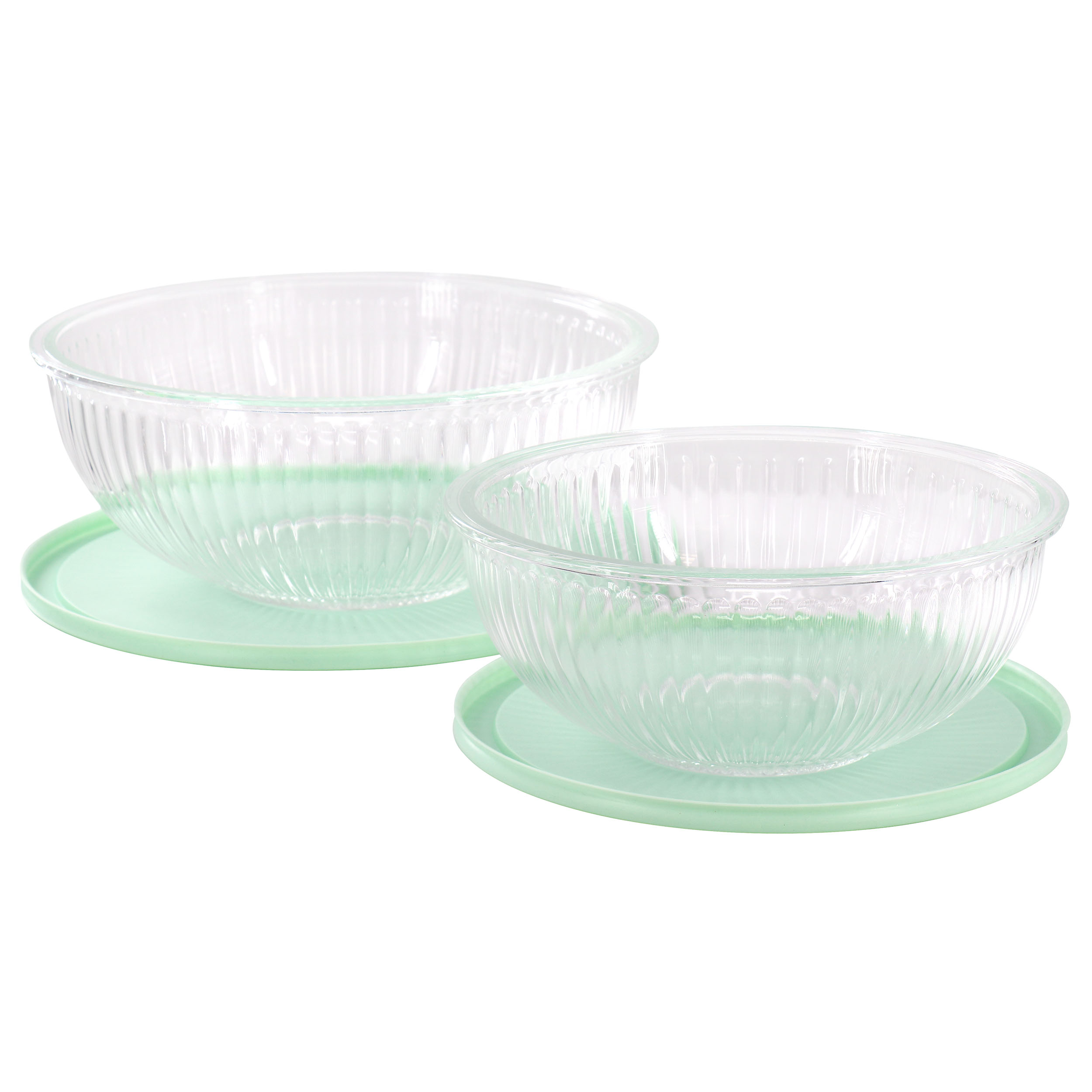 Martha Stewart Everyday Clifftop 4 Piece 67oz and 114oz Glass Bowl Set with Lids in Mint