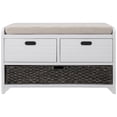 thumbnail image 2 of Rustic Upholstered Storage Bench with Removable Rattan Basket and 2 Drawers, Entryway Shoe Bench with Removable Cushion, End of Bed Bench for Entryway Laundry Room Bedroom, White, 2 of 9