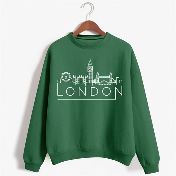 Green Sweaters for Women's Solid Round Neck Long Sleeved LONDON Printed Hoodie Womens Fall Fashion 2025