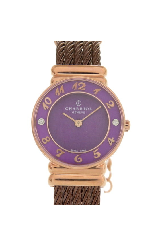Pre-Owned Unused Charriol Saint-Tropez 028PAD4.540.566 Stainless Steel Purple Quartz...