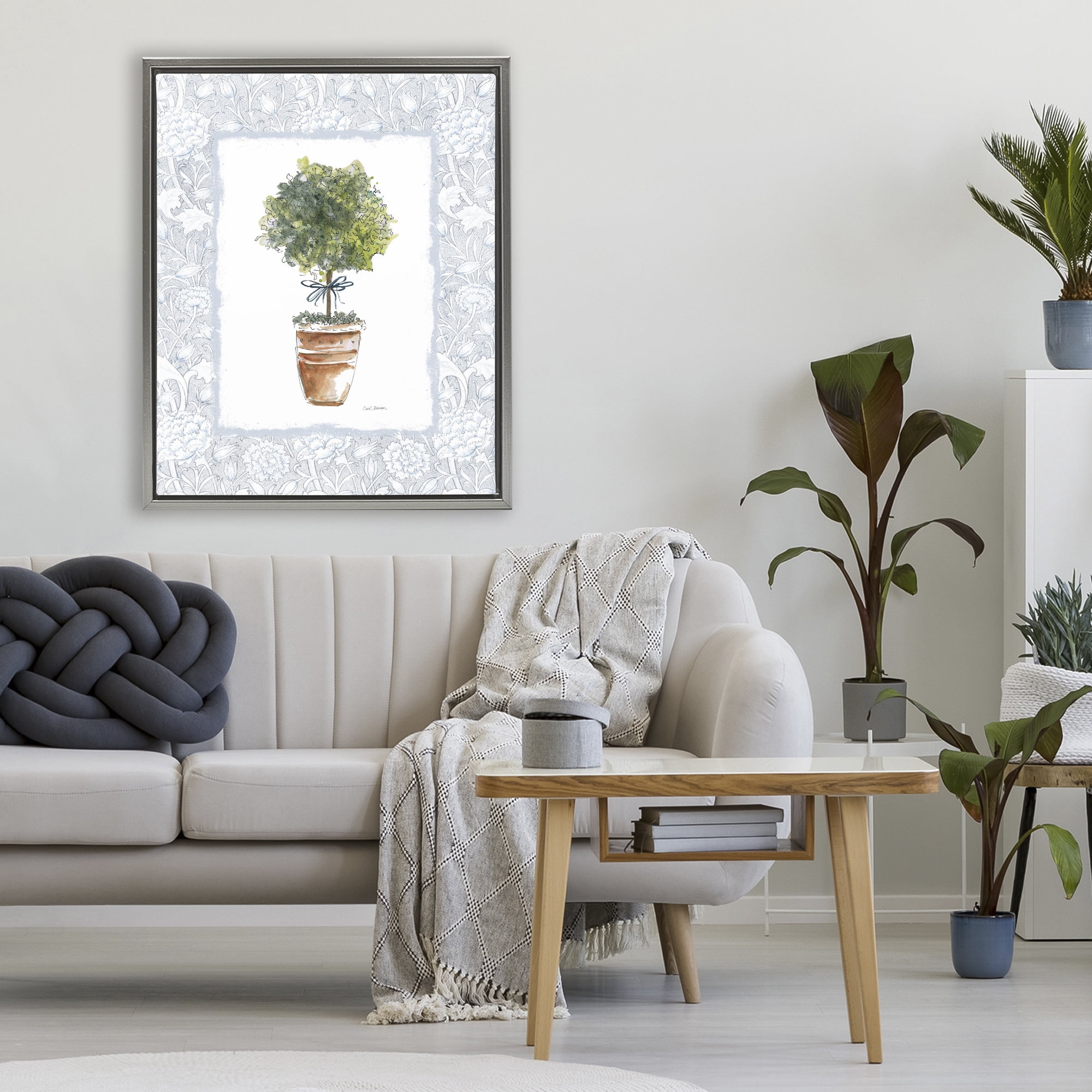 Stupell Industries Potted Topiary in Terracotta Gray Framed Floater Canvas Wall Art, design by Carol Robinson