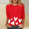 thumbnail image 1 of RKSTN Valentines Gifts 3/4 Length Sleeve Womens Tops Oversized Crewneck Valentine's Day Graphic Printed Short Sleeve T Shirt Womens Casual Round Neck Loves Heart Print Three Quarter Sleeve Shirts, 1 of 6