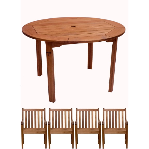 Milano FSC Eucalyptus Wood 5-Piece Round Patio Dining Set with Armchairs, Seats 4