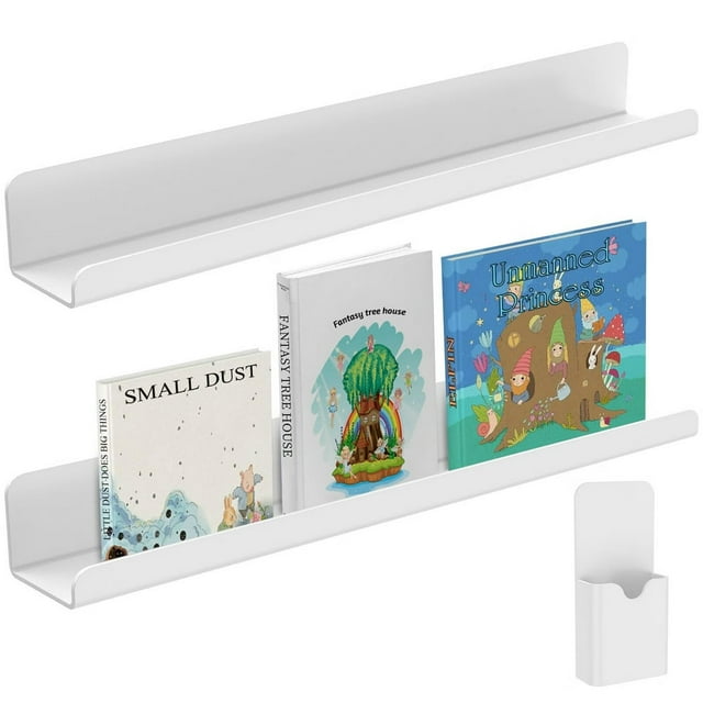 2Pcs Magnetic Book Shelf for Whiteboard Acrylic Magnetic Book Holder with Pen Container Magnetic Floating Book Display Shelf Reusable Magnetic Shelves for Kids Room Teacher Whiteboard Cla