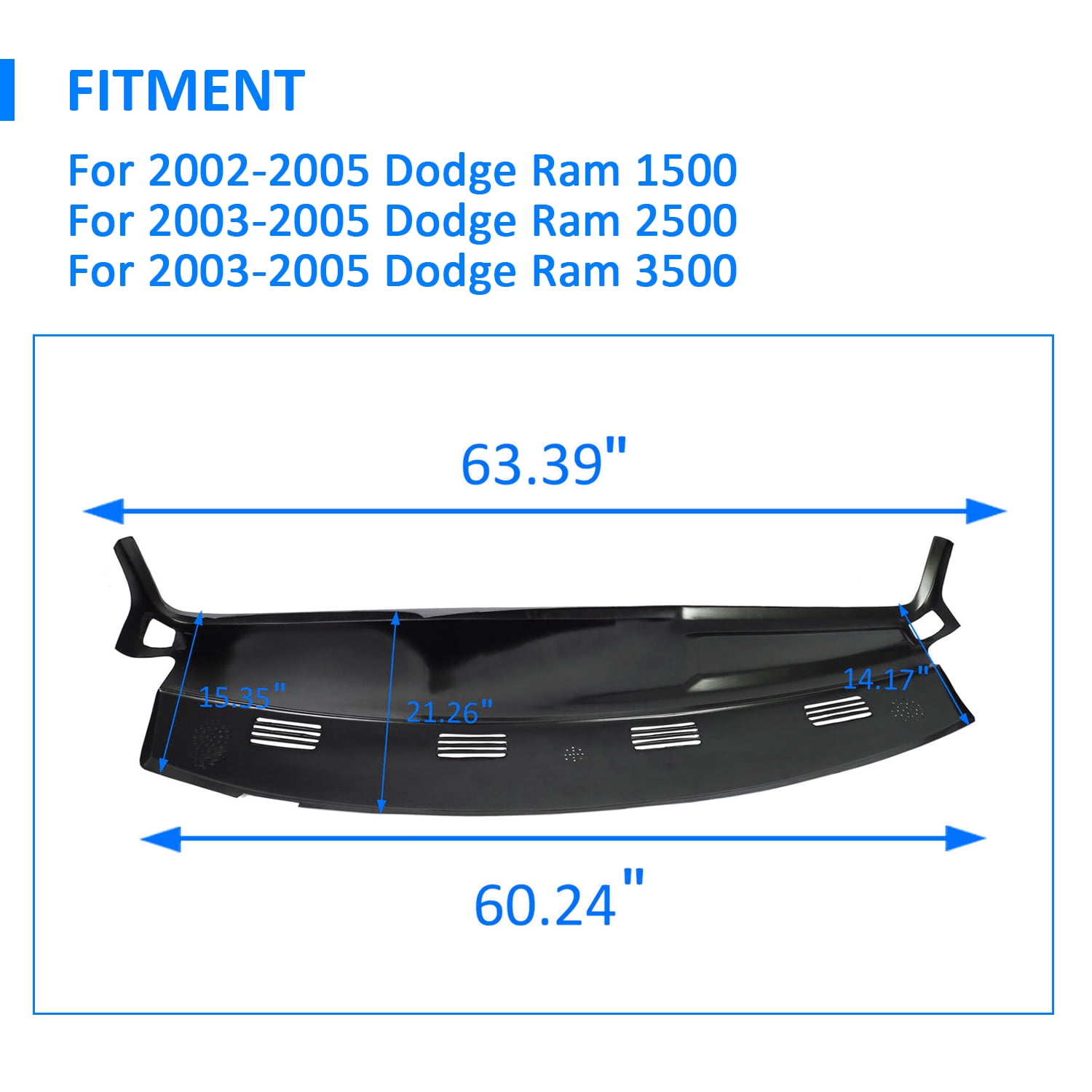 Kojem Dashboard Cover for 2002 2003 2004 2005 Dodge Ram 1500 2500 3500 Molded Dash Pad Board Cover Skin Cap Protector Overlay Black