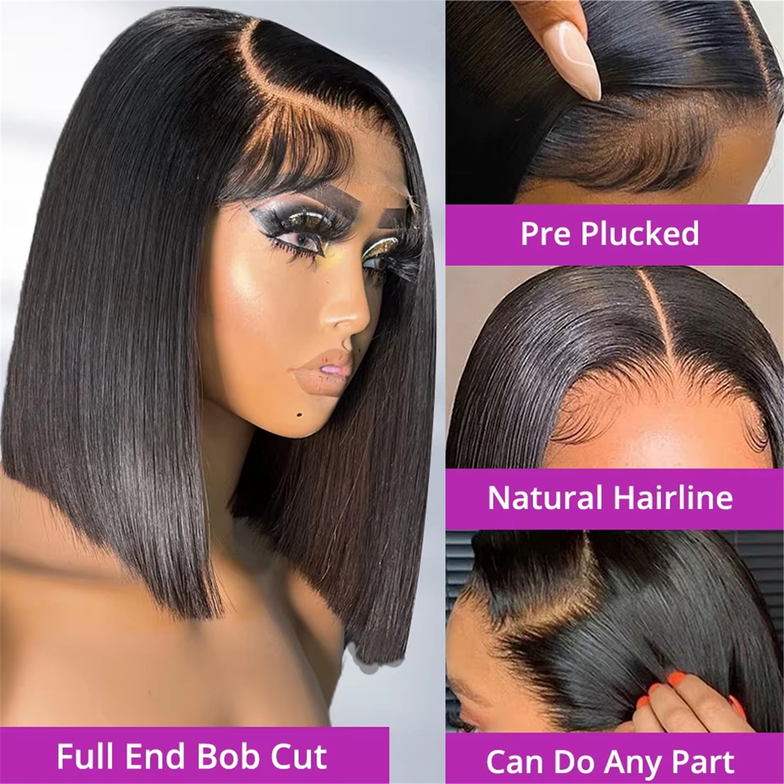 250 Density 13x4 HD Lace Frontal Wigs Short Bob Straight Human Hair Wig Pre Plucked