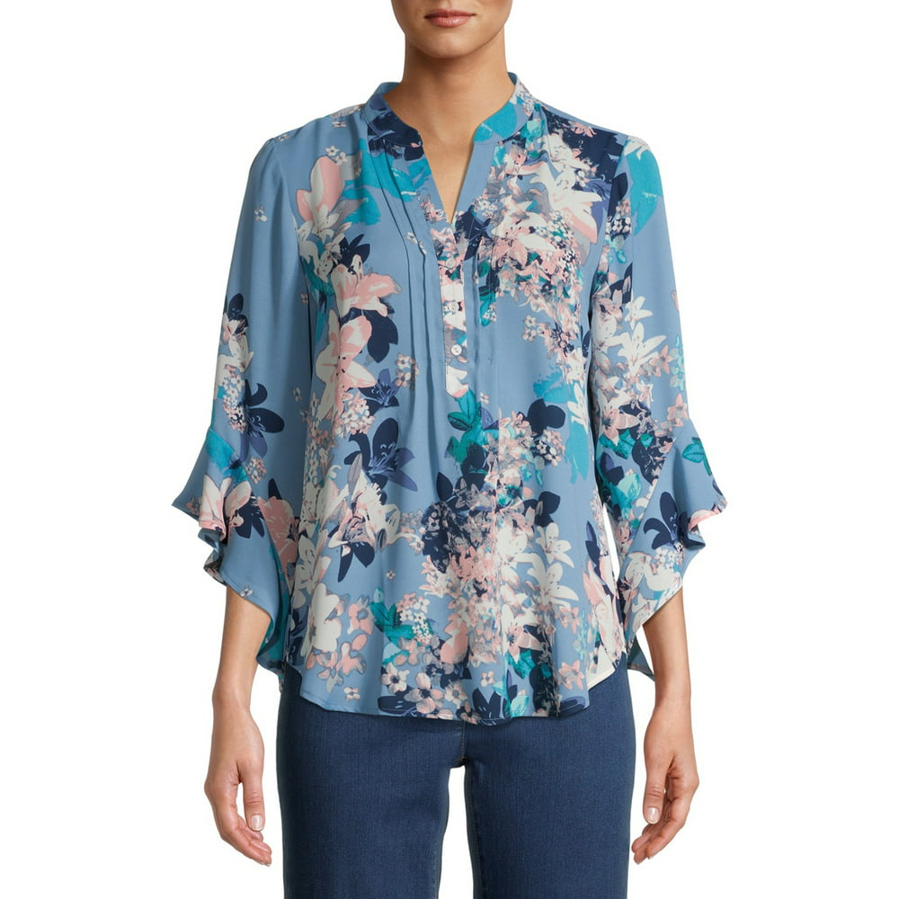 The Pioneer Woman - The Pioneer Woman Pleated Ruffle Sleeve Blouse ...