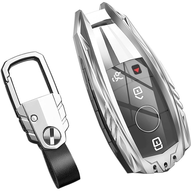 Zinc Alloy Key Fob Cover,Keychain,Full Protection Car Key Case for Benz 2019-2021 A-Class C-Class G-Class 2017-2020 E-Class S-Class 2018-2022 CLS Smart Keyshell Accessories,Silver Color