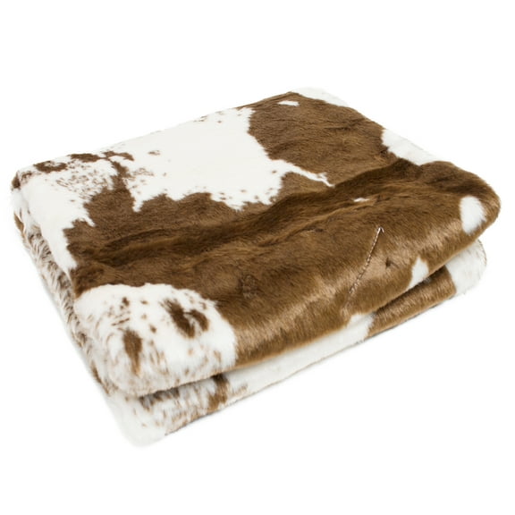 Fennco Styles Rustic Faux Fur Cow Hide 50 x 60 Inch Plush Throw – Brown Throw Blanket for Couch, Bedroom and Living Room Décor