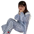 thumbnail image 2 of Conjunto de pijama de cuadros adornado con cerezas, top de encaje de manga larga azul y pantalones con volantes, ropa de estar por casa para mujer, talla L, 2 of 8
