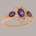 thumbnail image 3 of LBG British Made 18k Rose Gold Natural Amethyst & Diamond Womens Promise Ring - 33 size options - Size 10.75, 3 of 5