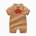 thumbnail image 2 of KPOPLK Newborn Baby Boy Summer Outfit Romper Solid Color Collared Short Sleeve Jumpsuit Bodysuit One Piece Clothes for 0 3 6 9 12 18 24 36 48 Months(6-9 Months,C), 2 of 9
