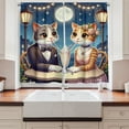 thumbnail image 2 of Ambesonne Cat Kitchen Curtains, Romantic Date Night Funny Kitty, 55"x24", Dark Blue Apricot, 2 of 3