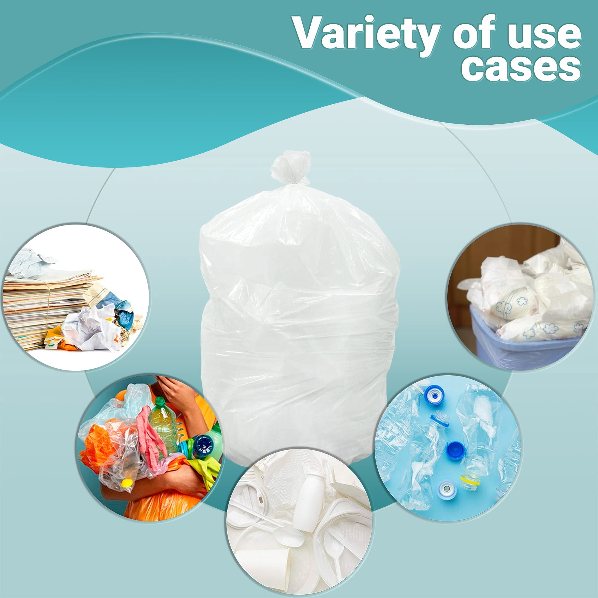 Clear High Density Garbage Can Liners, 55 Gallon Trash Bags, 200 Count, 36 x 60 in