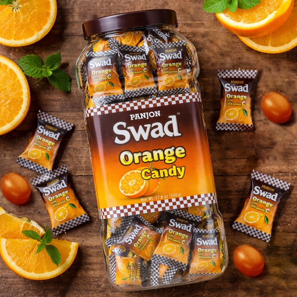 Panjon Swad Orange Vitamin C Candy 500g Jar – Sweet & Tangy Orange Flavor Hard Candy | Refreshing Citrus Treat