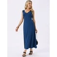 thumbnail image 3 of DARING DIVA Maxi Sleeveless V Neck Tie Waist Casual Long Dress XL Dark Blue, 3 of 7