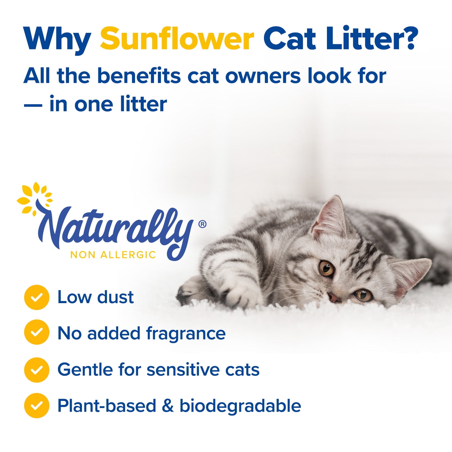 Natural Non-Clumping Cat Litter Pellets, Sunflower Hull Formula with Natural Ingredients, Strong Odor Control, 11 lb