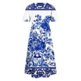 thumbnail image 5 of YueHuiYing Women's Summer Casual Blue-and-White Porcelain Print Short-Sleeve Round-Neck Knee-Length Dress, 5 of 7