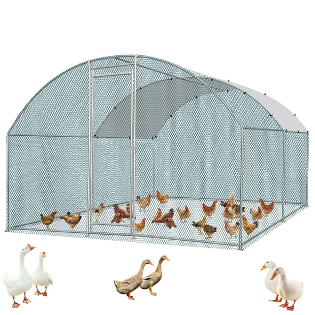 Ktaxon 13.1x9.8x6.5 ft Large Walk-In Metal Chicken Coop with Run, Waterproof Cover & Galvanized Steel Cage for Ducks Rabbits, Gray