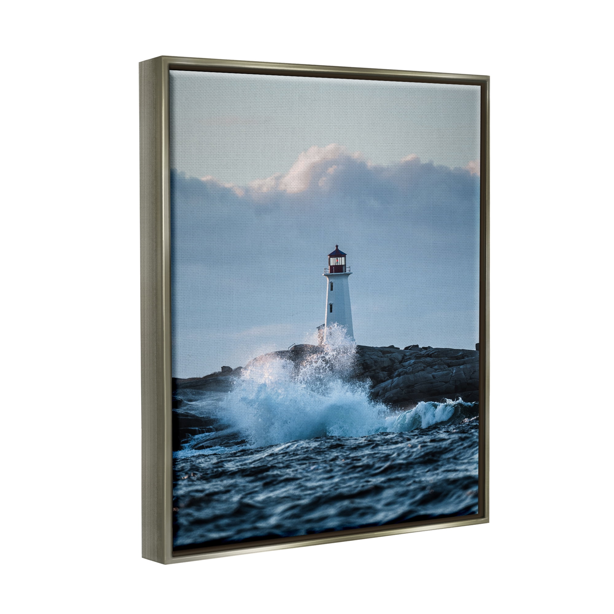 Stupell Industries Rough Sea Waves Photography Landscape Photography Gray Floater Framed Canvas Art Print Wall Art, 17 x 21