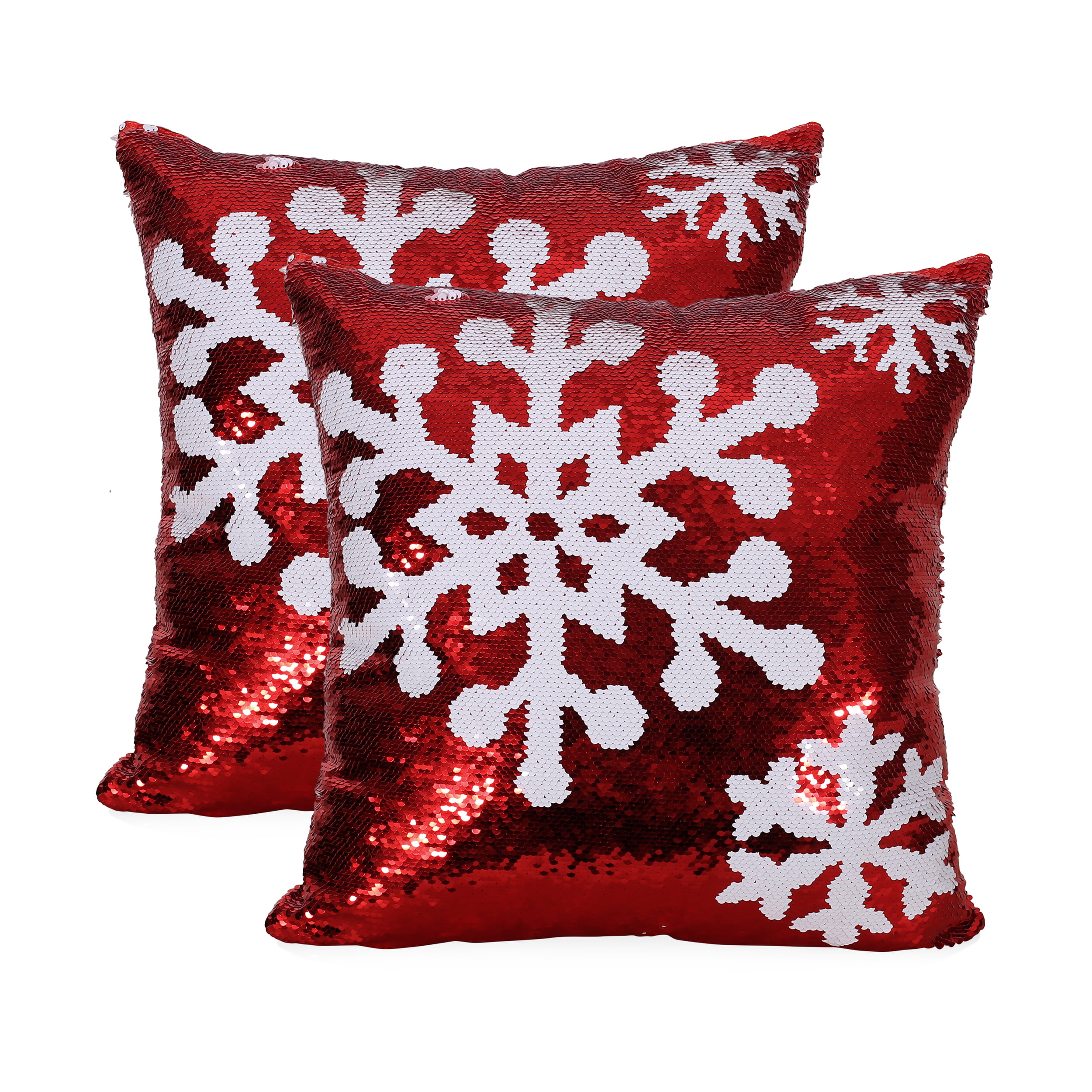 Fun Christmas Xmas Designs & More Believe in Christmas Winter Season Snowflakes Snowy Sky Red Throw Pillow 18x18 Multicolor