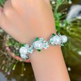 thumbnail image 3 of Green CZ Women Tennis Flower Big Pearl Bracelet Bangle White Gold Plated Jewelry, 3 of 9