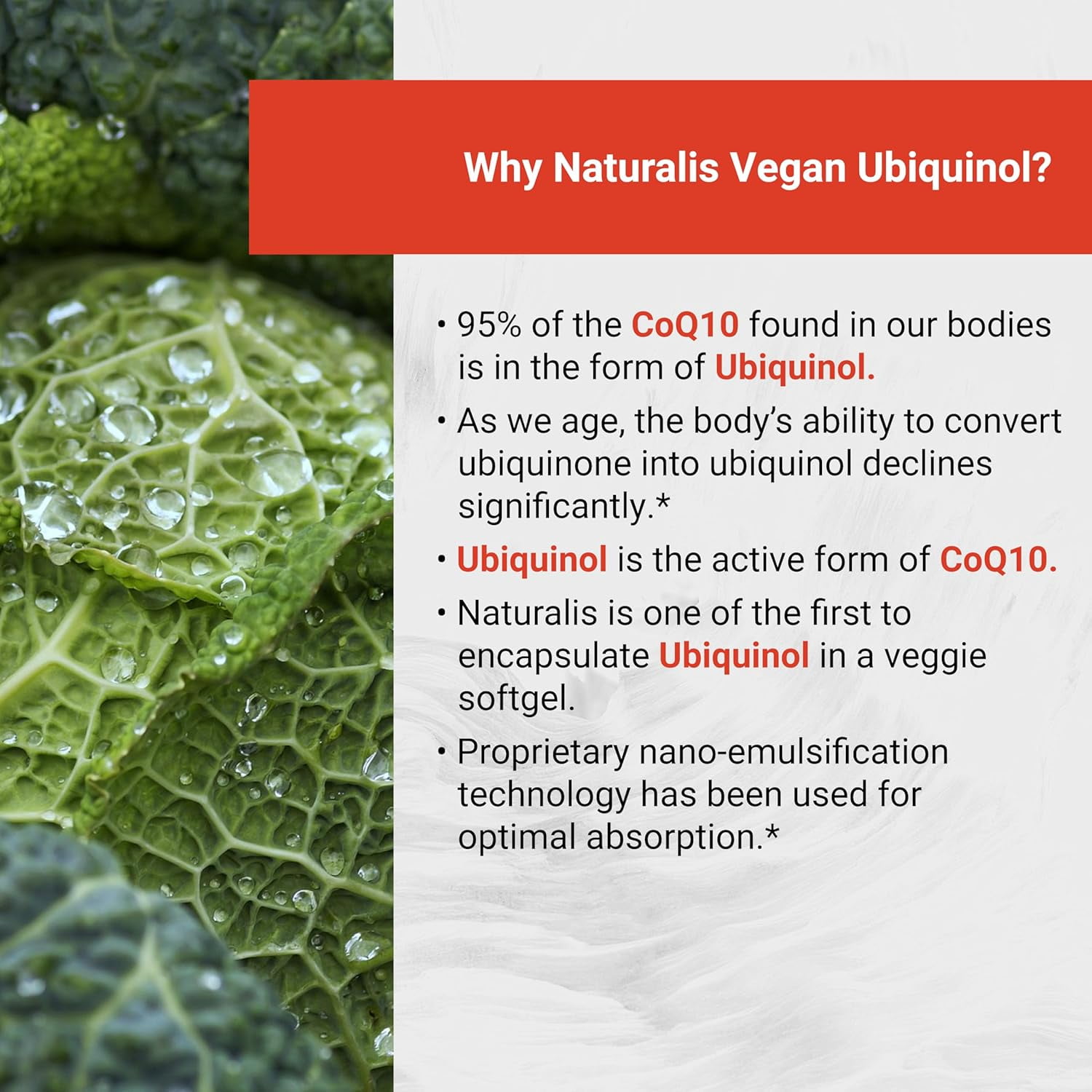 Naturalis Ubiquinol 100mg Active CoQ-10 Emulsified in MCT Oil for Better Absorption | Gluten Free, Non-GMO & Soy-Free | Cardiovascular Wellness, Antioxidant Protection, and Healthy Skin*| 60 Softgels