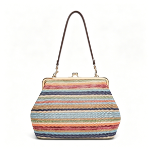 AOMRCOL Kiss-Lock Bag for Women Large Woven Purse Retro Top Handle Handbag Kiss Clasp Shoulder Bag Tote Purse Satchel