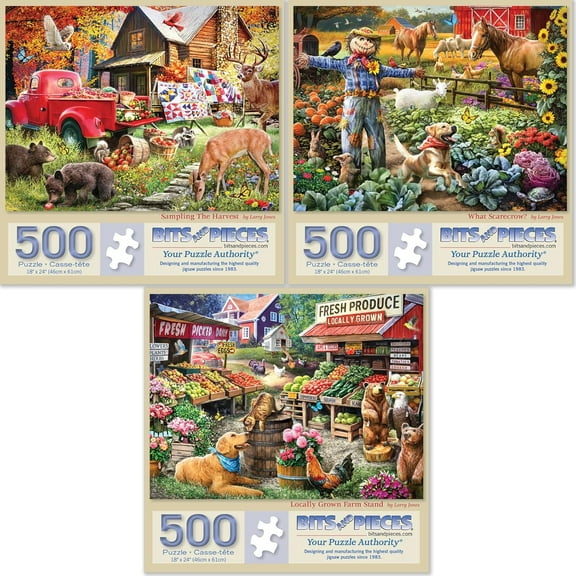 Bits and Pieces - Value Set of Three (3) 500 Piece Jigsaw Puzzles for Adults - Puzzles Measure 18" x 24" - Farm Vegatable Stand Jigsaws