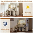 thumbnail image 5 of 46" Corner Vanity Desk with LED Lighted Mirror & Shelves & Charging Station,Makeup Vanity Set with Mirror, Black Makeup Table with Drawers, Grey, 5 of 8