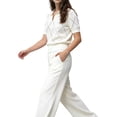 thumbnail image 2 of Women'S Short Sleeve Po-Lo Sweater Knit V Neck Pullover Shirt Summer Top White L, 2 of 9