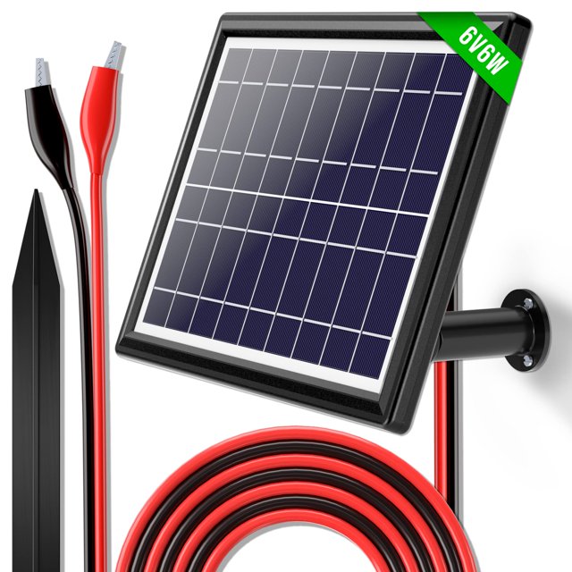 POWOXI Panel solar 6 V 6 W batería de coche alimentador de ciervos cargador de batería solar mantenedor + controlador + soporte de montaje ajustable cargador solar impermeable con clip de cocodrilo