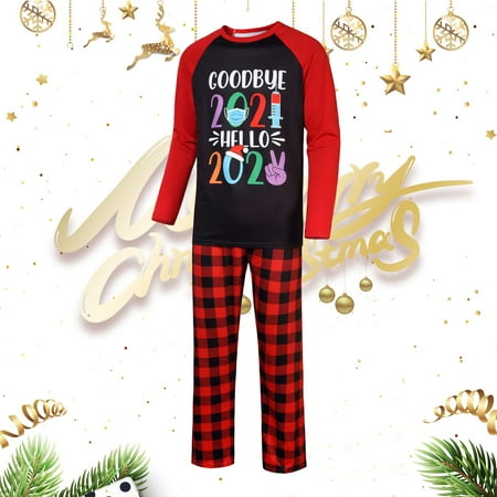 

Christmas Men Long Sleeve Plaid Print Tops Pants Xmas Family Clothes Pajamas