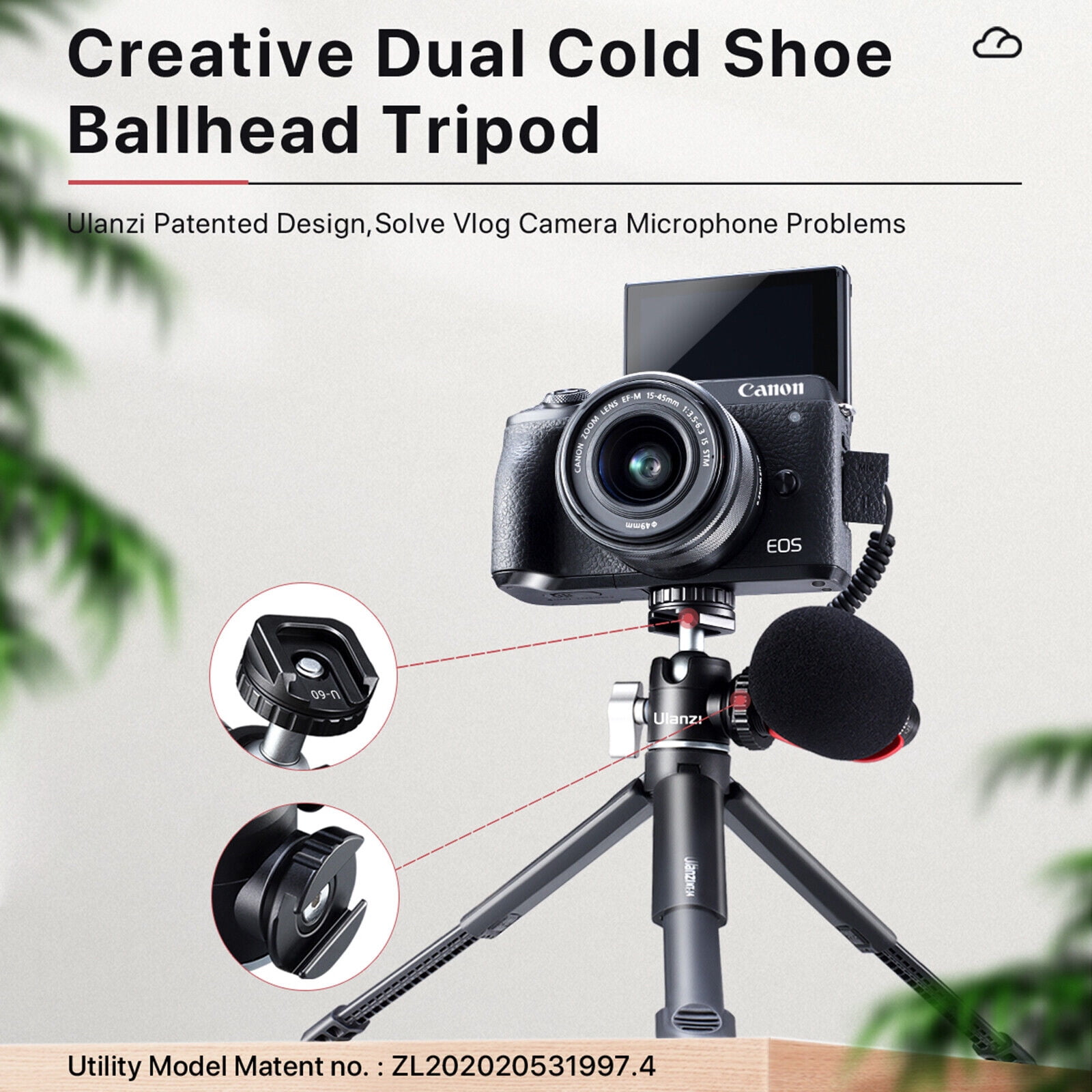 Ulanzi U-Vlog Lite Extendable Tripod with Dual Cold Shoe Mounts for Smartphones & Cameras 360° Ball Head, High Load Capacity, Lightweight Portable Vlogging Tripod for Livestreaming