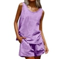 thumbnail image 2 of Guieoi Shorts for Women Plus Size Loose-Fit Casual Solid-Color Sleeveless Cotton-Linen Tank Top and Shorts Set Purple 0 XXXL, 2 of 7