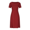 thumbnail image 4 of Robe à Manches Courtes pour Femmes Aguichant Femmes Décontractée Mode Uni Manches Courtes Col Rond Plissée Ajustée Dames Vintage Robe Ligne A Robes, 4 of 5