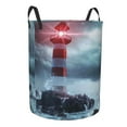 thumbnail image 2 of Balery Lighthouse in a Stormy Sea Round Laundry Basket with Handles Waterproof Freestanding Laundry Hamper for Clothes Toys in the Dorm and Family-, 2 of 8