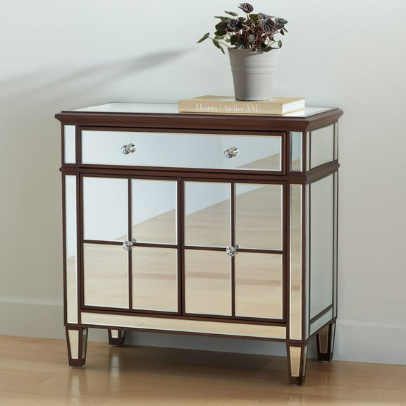 55 Downing Street Vincent 32" Wide Mirrored and Brushed Oak Accent Cabinet