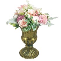 Bxaolu Flower Vases for Centerpieces: Vintage Iron Vase for Wedding 6.3 Inch Small Pedestal Vase for Party Wedding Centerpieces for Table Metal Urn for Garden Home Decor - Bronze
