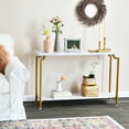 thumbnail image 3 of Household Essentials Crown Console Sofa Table with Storage Shelf White Marble and Gold Metal, 3 of 10