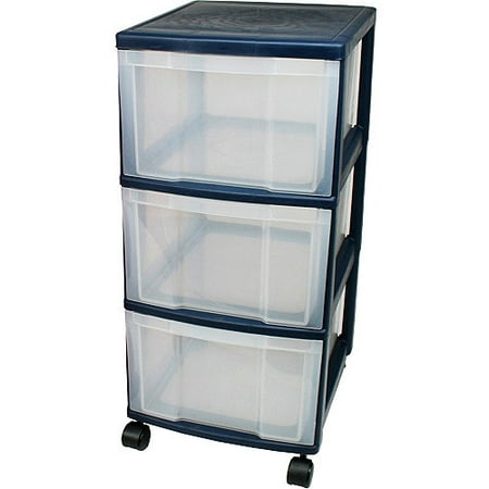 Iris 3-Drawer Navy Rolling Cart, Set of 2