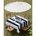 thumbnail image 3 of Outdoor Tablecloth with Umbrella Hole, Navy Blue White Striped Spillproof Waterproof Outdoor Table Cover, Grey Farmhouse Stripe Abstract Art Patio Tablecloths for Party/Garden/Picnic, Square 54"x54", 3 of 9