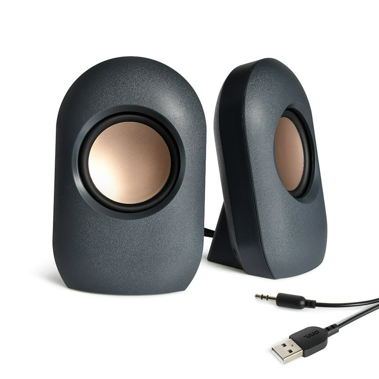 onn. Stereo Speaker with Volume Controls, 3.6 ft 3.5mm Aux with