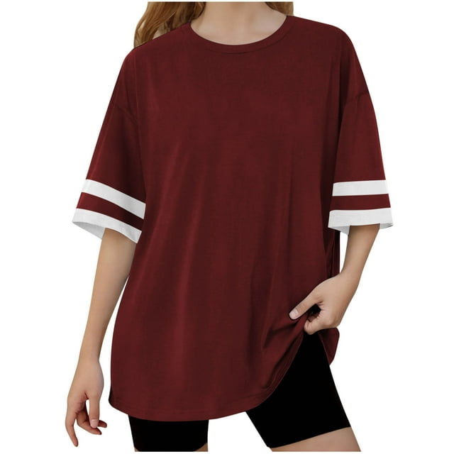 Zpanxa Chemises d'Été pour Filles Couleur Unie Manches Courtes Col Rond Blouse avec Polyester Spandex 4-5 Ans