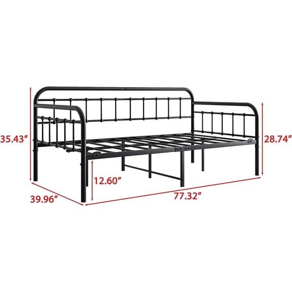 JURMERRY Metal Daybed Frame Twin Size with Steel Slats Platform Furniture, Black
